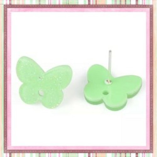 Clou oreille papillon vert paillette acrylique et tige argent 925