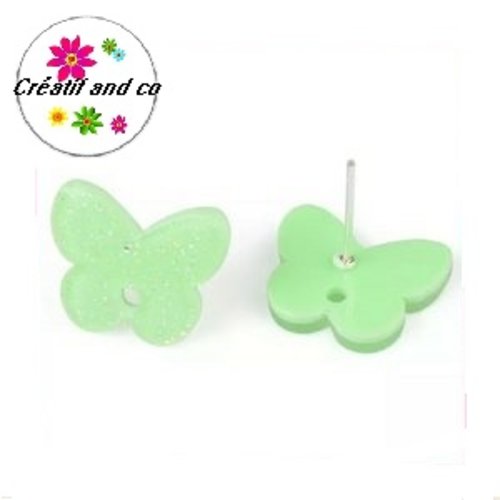 Clou oreille papillon vert paillette acrylique et tige argent 925