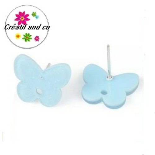 Clou oreille papillon bleu paillette acrylique et tige argent 925