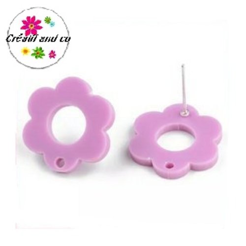 Clou oreille fleur parme acrylique et tige argent 925