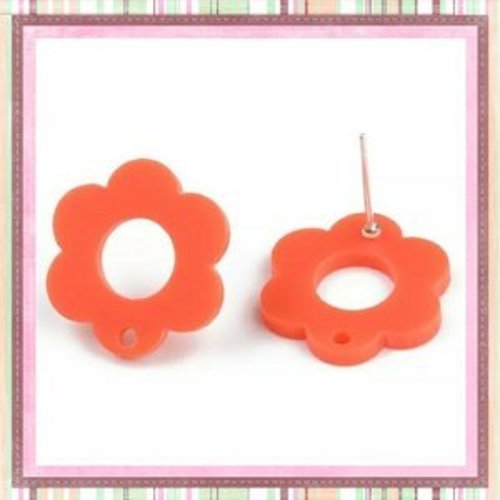 Clou oreille fleur orange acrylique et tige argent 925