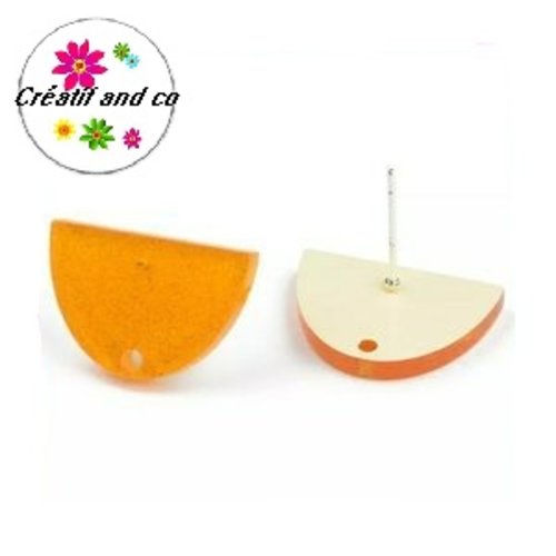 Clou oreille 1/2 cercle orange paillette acrylique et tige argent 925