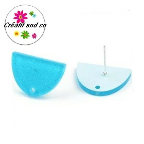 Clou oreille 1/2 cercle turquoise paillette acrylique et tige argent 925