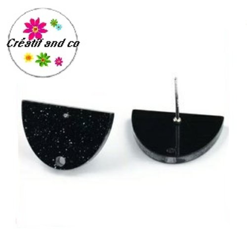 Clou oreille 1/2 cercle noir paillette acrylique et tige argent 925