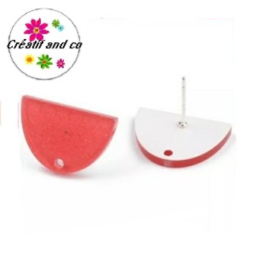 Clou oreille 1/2 cercle rouge paillette acrylique et tige argent 925