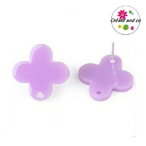 Clou oreille trèfle à 4 feuilles parme acrylique et tige argent 925