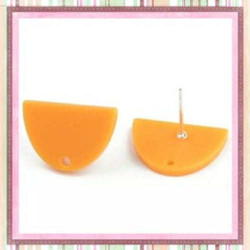 Clou oreille demi-cercle orange moutarde acrylique et tige argent 925