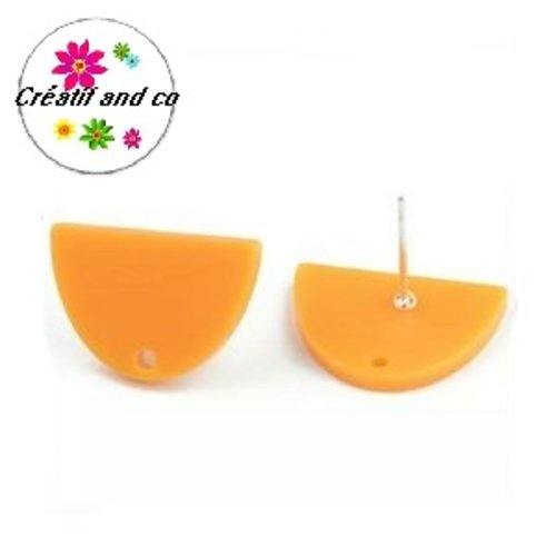 Clou oreille demi-cercle orange moutarde acrylique et tige argent 925