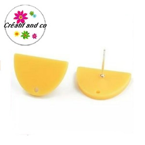 Clou oreille demi-cercle jaune acrylique et tige argent 925