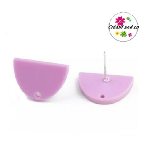 Clou oreille demi-cercle parme acrylique et tige argent 925