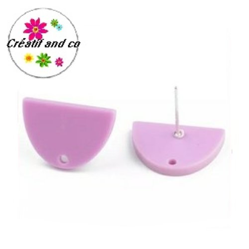 Clou oreille demi-cercle parme acrylique et tige argent 925