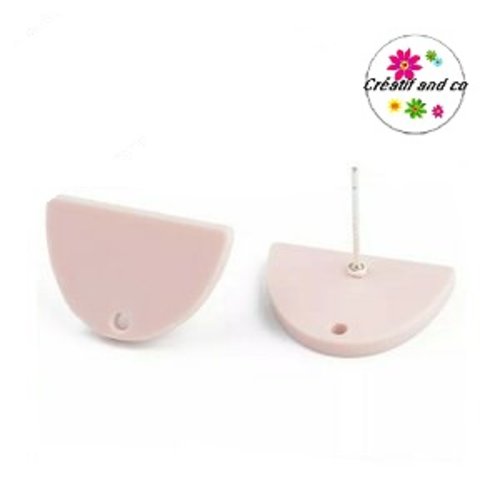 Clou oreille demi-cercle rose acrylique et tige argent 925