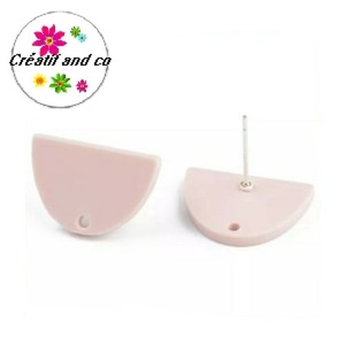 Clou oreille demi-cercle rose acrylique et tige argent 925