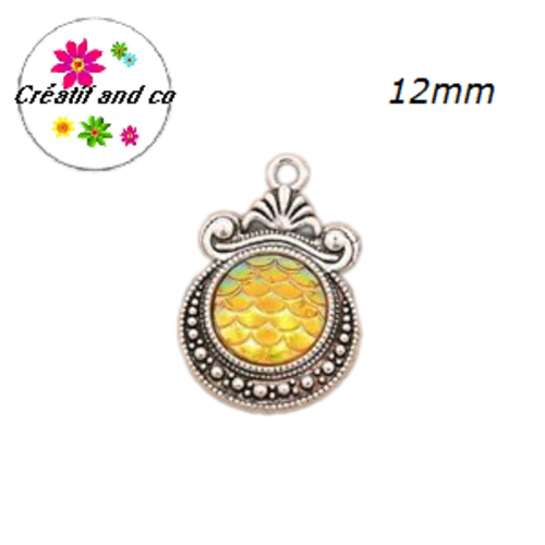 Pendentif argent tibétain cabochon écaille jaune 12mm