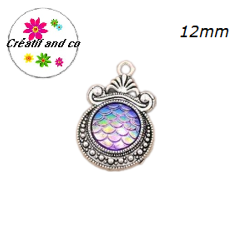 Pendentif argent tibétain cabochon écaille parme 12mm