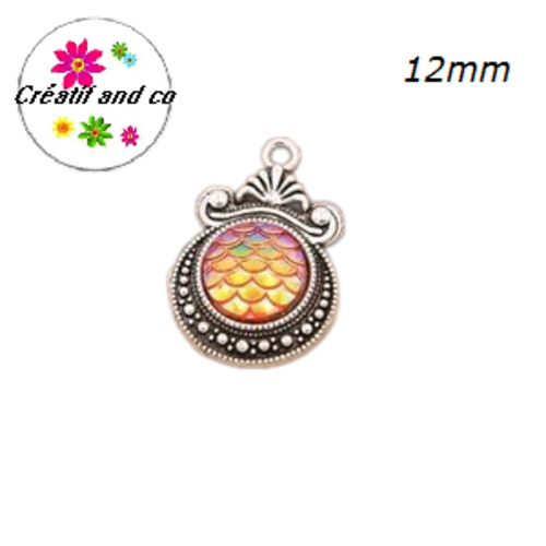 Pendentif argent tibétain cabochon écaille orange 12mm