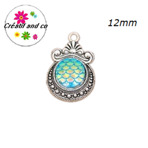 Pendentif argent tibétain cabochon écaille turquoise 12mm
