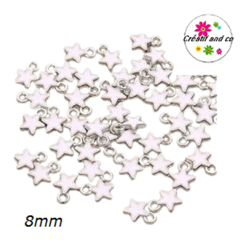Breloque petite étoile rose pâle émail 8mm