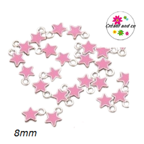 Breloque petite étoile rose émail 8mm