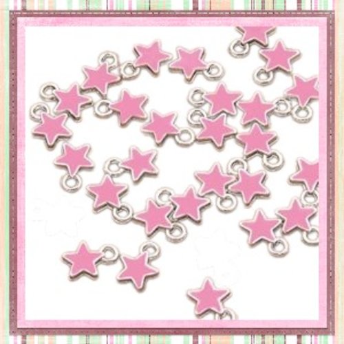 Breloque petite étoile rose émail 8mm