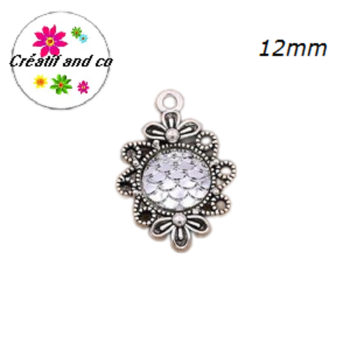 Pendentif argent tibétain cabochon écaille argent 12mm