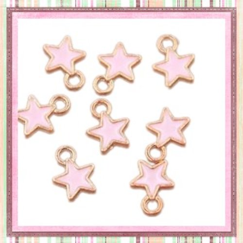 Breloque petite étoile rose pâle émail 8mm