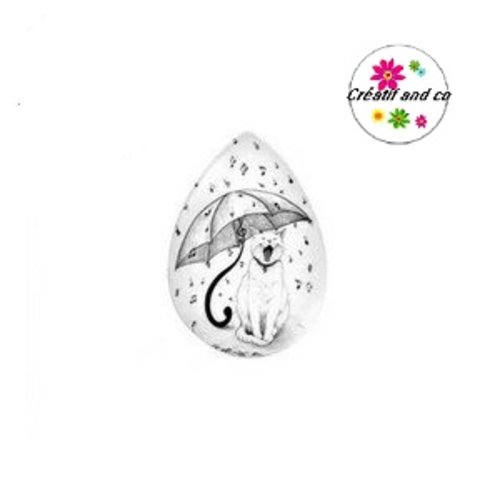 Cabochon goutte chat sous la pluie 18x25mm