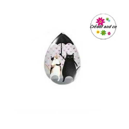 Cabochon goutte duo de chat sous la pluie 18x25mm