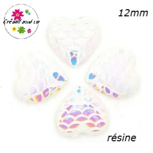 X2 cabochons coeur écaille blanc résine 12mm