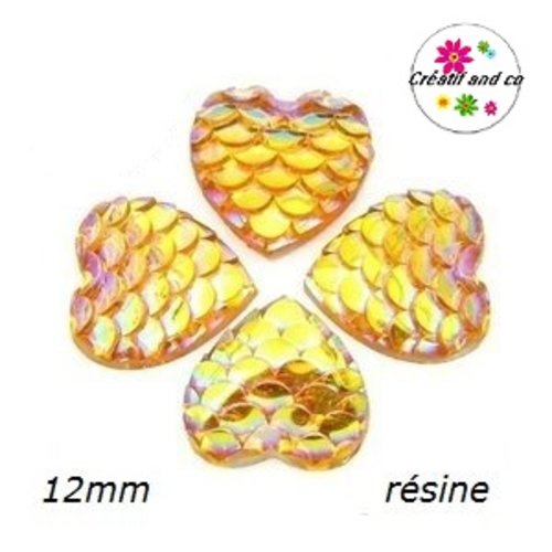 X2 cabochons coeur écaille orange résine 12mm