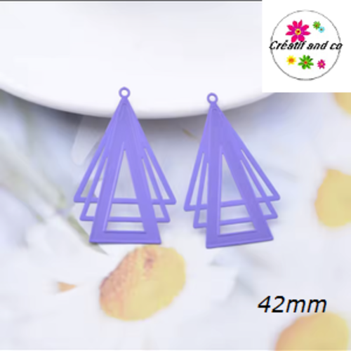 Breloque estampe trio de triangle mauve 42mm