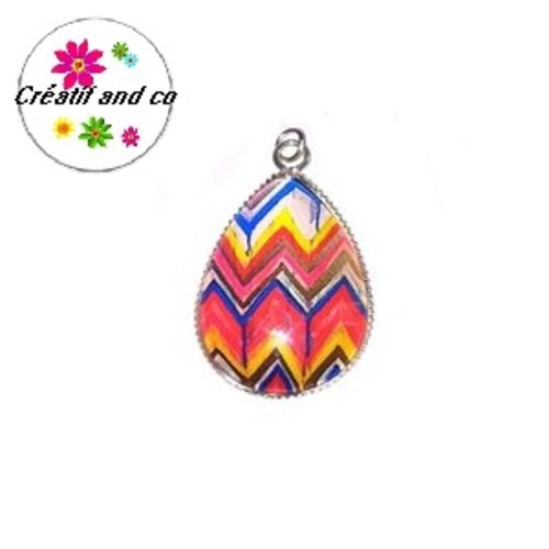 Pendentif et son cabochon goutte à motif 18x25mm