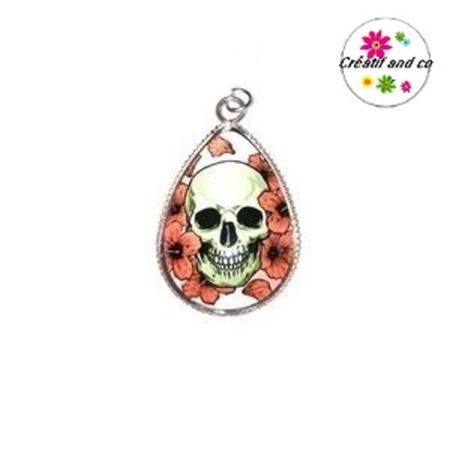 Pendentif cabochon goutte tête de mort