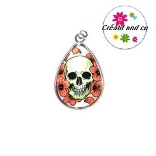 Pendentif cabochon goutte tête de mort