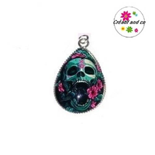 Pendentif cabochon goutte tête de mort