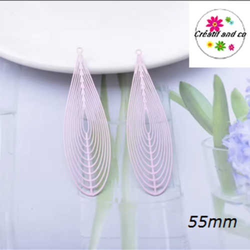 Breloque estampe grande goutte rose 55mm