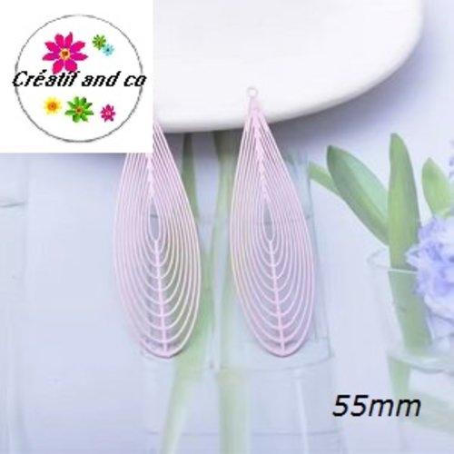 Breloque estampe grande goutte rose 55mm