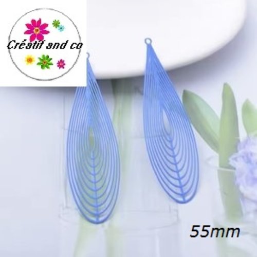 Breloque estampe grande goutte bleue 55mm