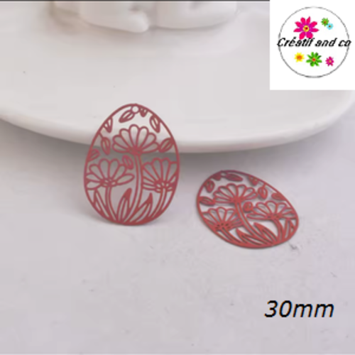 Breloque estampe ovale forme fleur de lotus rouge 30mm