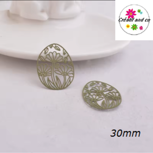 Breloque estampe ovale forme fleur de lotus kaki 30mm