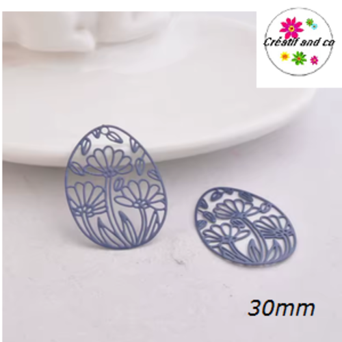 Breloque estampe ovale forme fleur de lotus bleu nuit 30mm