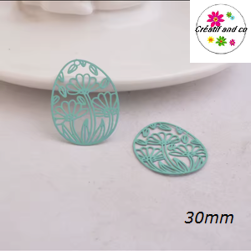 Breloque estampe ovale forme fleur de lotus vert 30mm