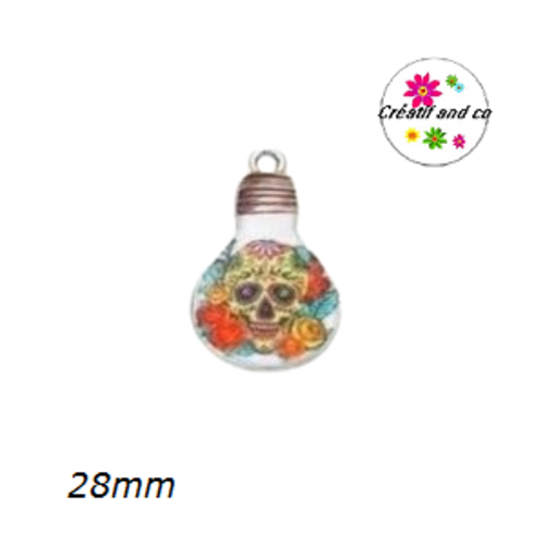 Breloque ampoule motif tête de mort mexicaine émail