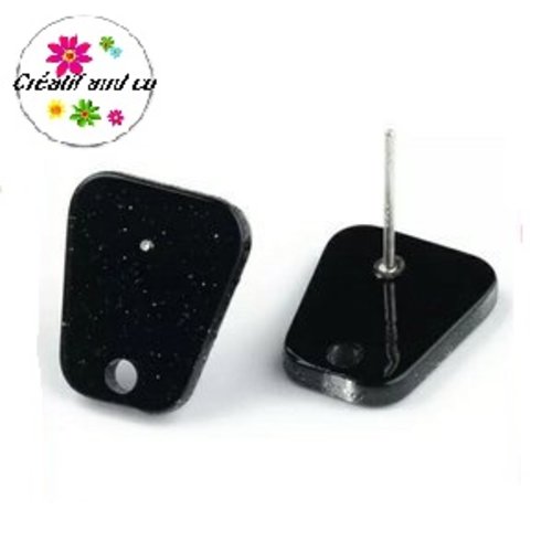 Clou oreille noir paillette acrylique et tige argent 925