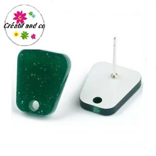 Clou oreille vert paillette acrylique et tige argent 925