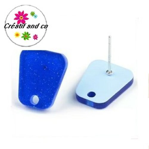 Clou oreille bleu roi paillette acrylique et tige argent 925
