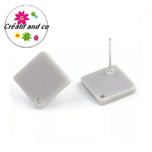 Clou oreille gris acrylique et tige argent 925