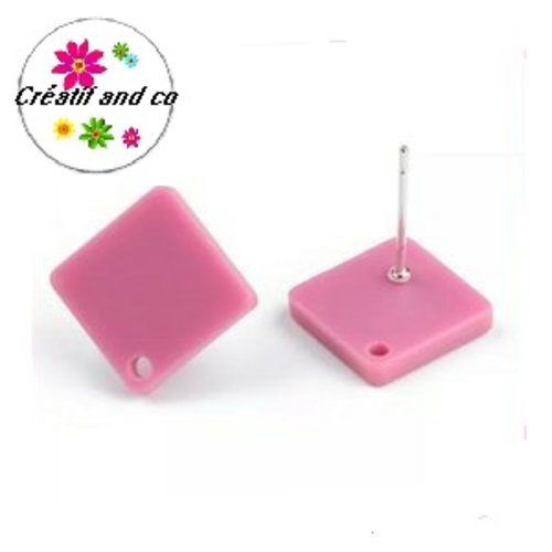 Clou oreille vieux rose acrylique et tige argent 925