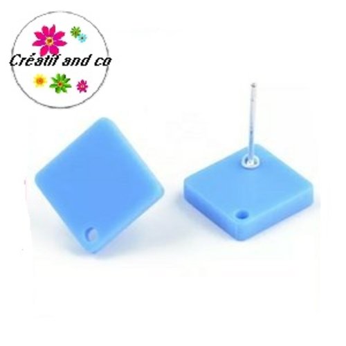 Clou oreille bleu acrylique et tige argent 925