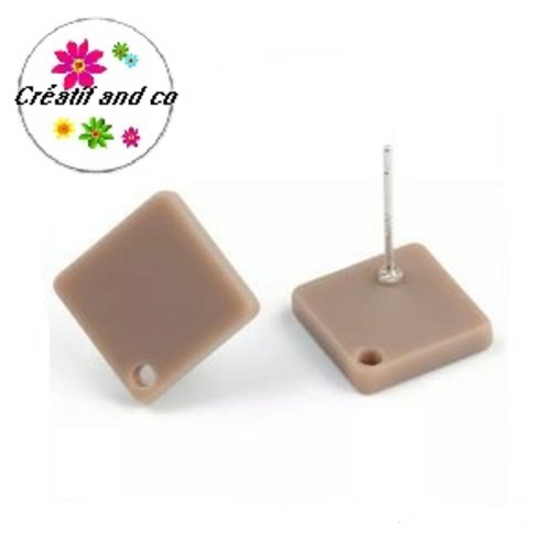 Clou oreille marron acrylique et tige argent 925
